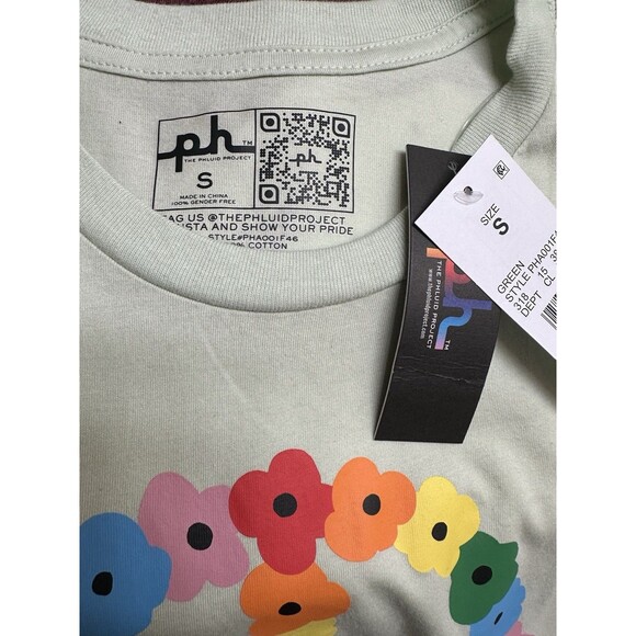 NWT Phluid Project T-Shirt Unisex S Light Green Floral Peace Sign 100% Cotton - Picture 7 of 7